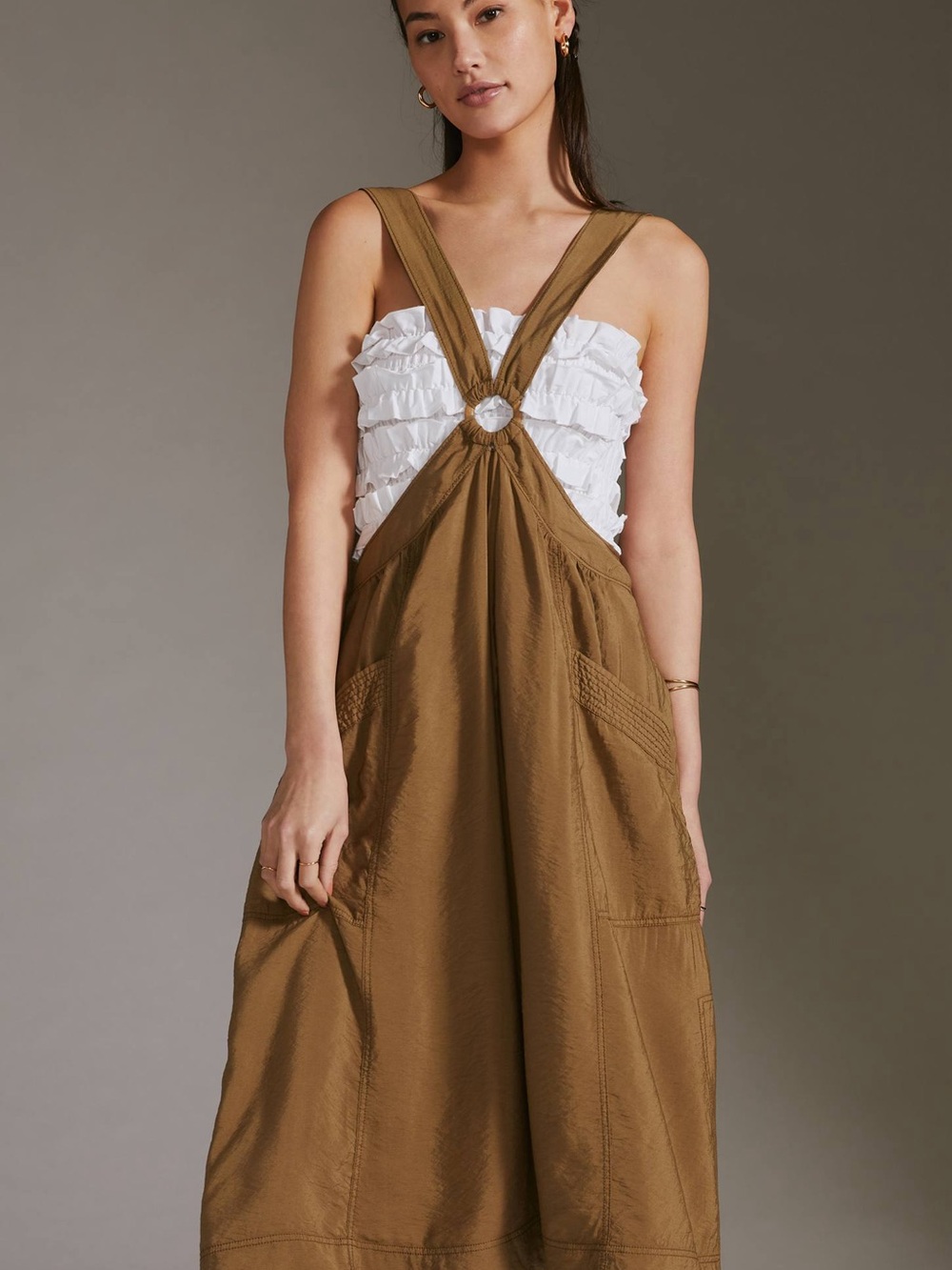 Pilcro A Line Utility Pinafore Midi dress - Anthropologie w Center Ring